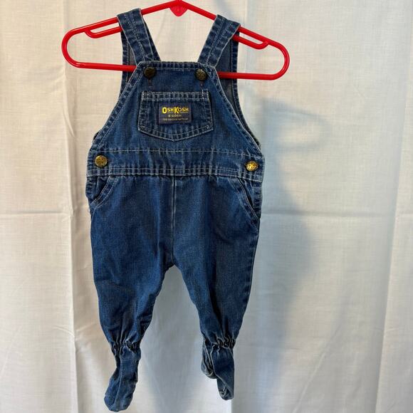 Vintage OshKosh B'Gosh Vestbak Overalls Footie Romper 3-6 mos Denim Union Made - Picture 1 of 6